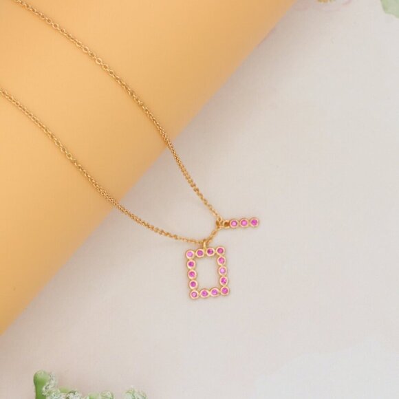 Rose Gold Geometric Charm Necklace with Pink Stones, XPNL0244 - Picture 9 of 13